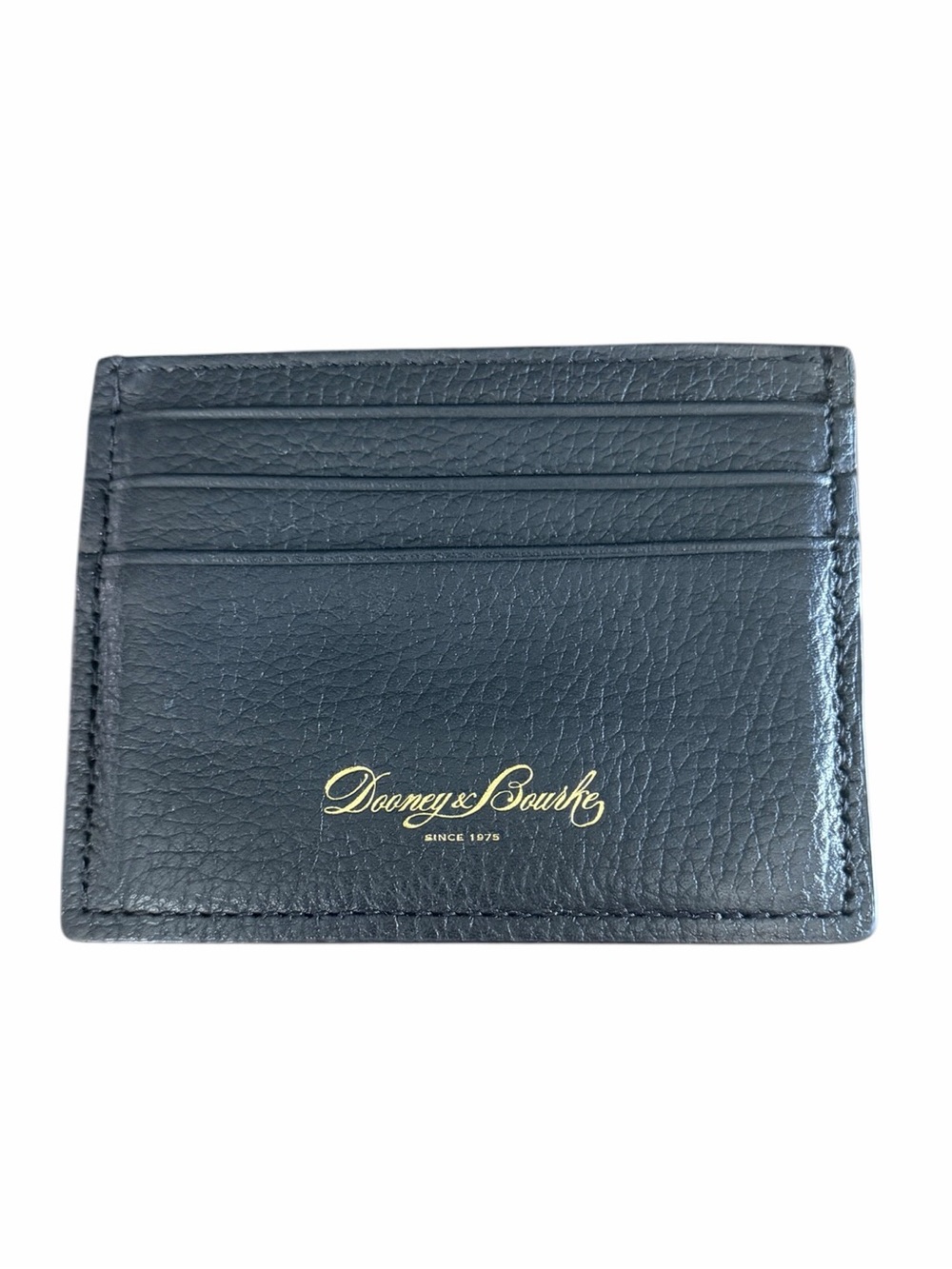 Dooney & Bourke Black Pebbled Leather Card Holder with Gold Logo